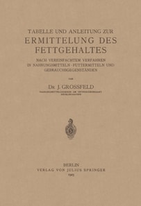 Tabelle und Anleitung zur Ermittelung des Fettgehaltes nach vereinfachtem Verfahren in Nahrungsmitteln • Futtermitteln und Gebrauchsgegenständen