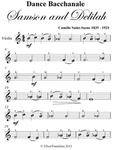 Dance Bacchanale Samson and Delilah Easy Violin Sheet Music