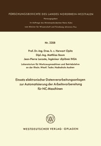 Einsatz elektronischer Datenverarbeitungsanlagen zur Automatisierung der Arbeitsvorbereitung für NC-Maschinen