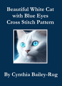 Beautiful White Cat with Blue Eyes Cross Stitch Pattern