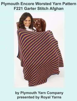 Plymouth Encore Worsted Yarn Knitting Pattern F221 Garter Stitch Afghan