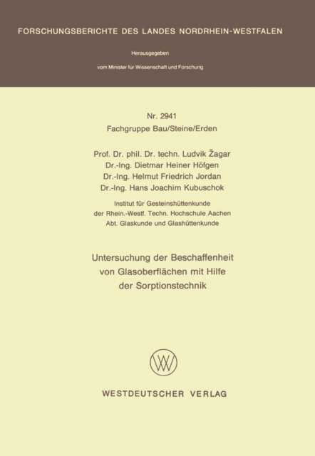 Untersuchung der Beschaffenheit von Glasoberflächen mit Hilfe der Sorptionstechnik