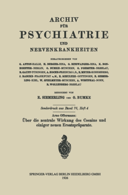 Über die zentrale Wirkung des Cocains und einiger neuen Ersatzpräparate