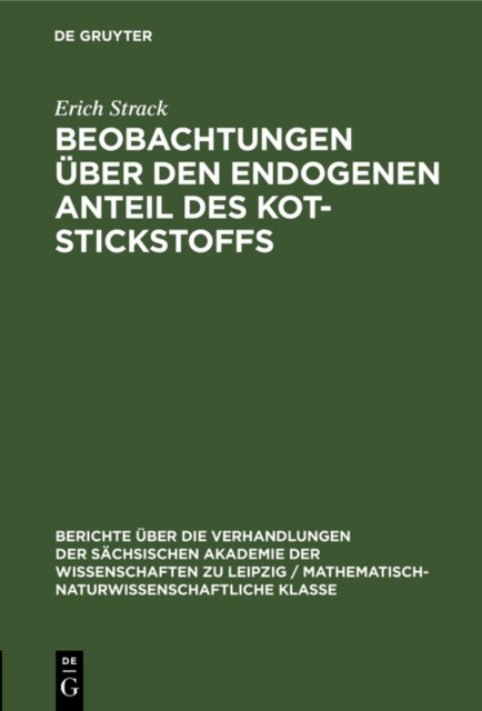 Beobachtungen uber den endogenen Anteil des Kot-Stickstoffs