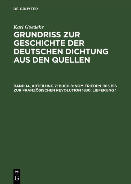 Abteilung 7, Buch 8: Vom Frieden 1815 bis zur franzosischen Revolution 1830