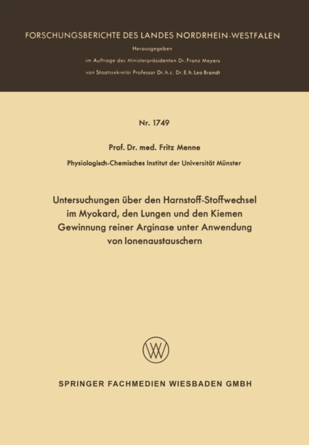 Untersuchungen über den Harnstoff-Stoffwechsel im Myokard, den Lungen und den Kiemen Gewinnung reiner Arginase unter Anwendung von Ionenaustauschern