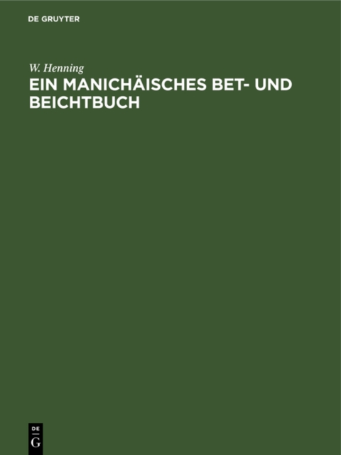 Ein Manichaisches Bet- und Beichtbuch
