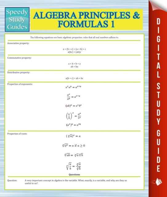 Algebra Principles And Formulas 1 (Speedy Study Guides)