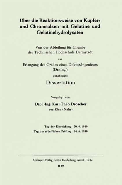 Über die Reaktionsweise von Kupfer- und Chromsalzen mit Gelatine und Gelatinehydrolysaten