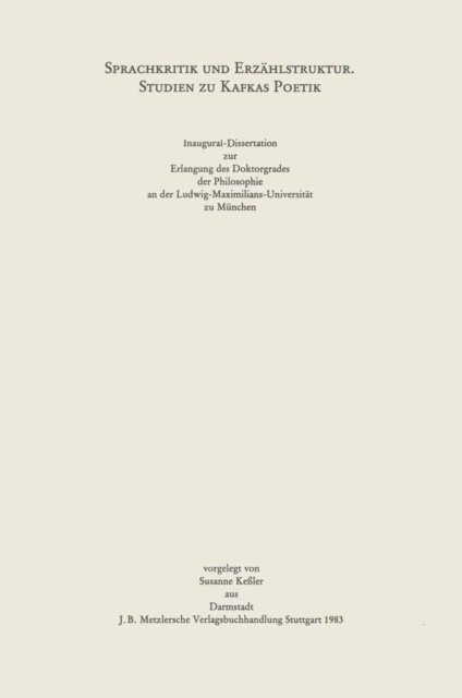 Sprachkritik und Erzählstruktur. Studien zu Kafkas Poetik