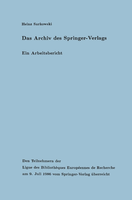 Das Archiv des Springer-Verlags
