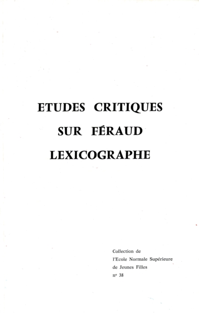 Études critiques sur Féraud lexicographe