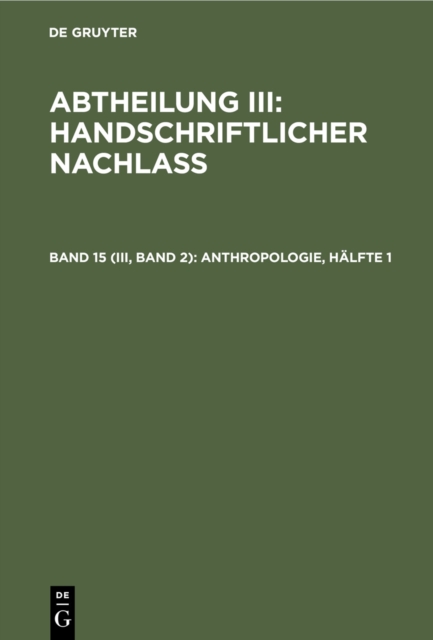 Anthropologie, Hälfte 1