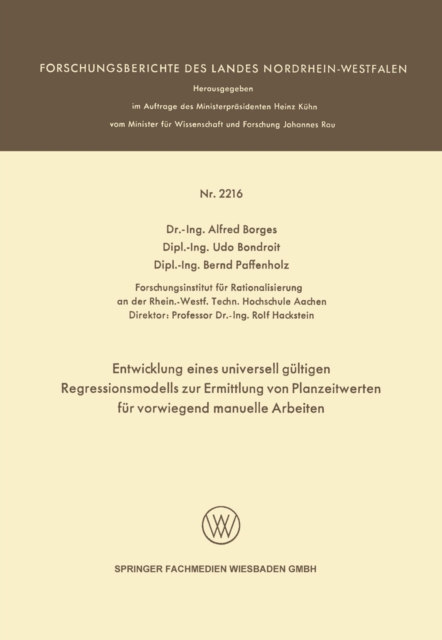 Entwicklung eines universell gültigen Regressionsmodells zur Ermittlung von Planzeitwerten für vorwiegend manuelle Arbeiten
