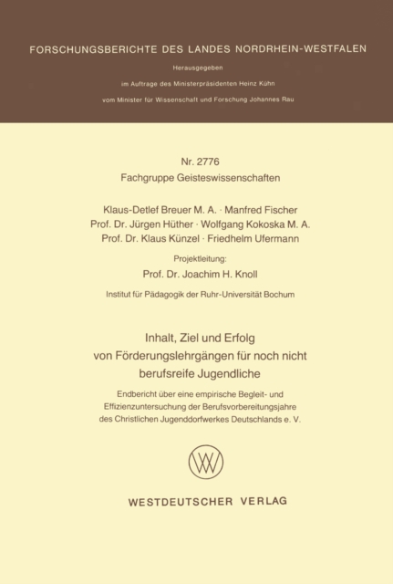 Inhalt, Ziel und Erfolg von Förderungslehrgängen für noch nicht berufsreife Jugendliche