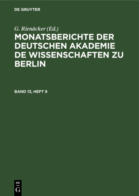 Monatsberichte der Deutschen Akademie de Wissenschaften zu Berlin. Band 13, Heft 9