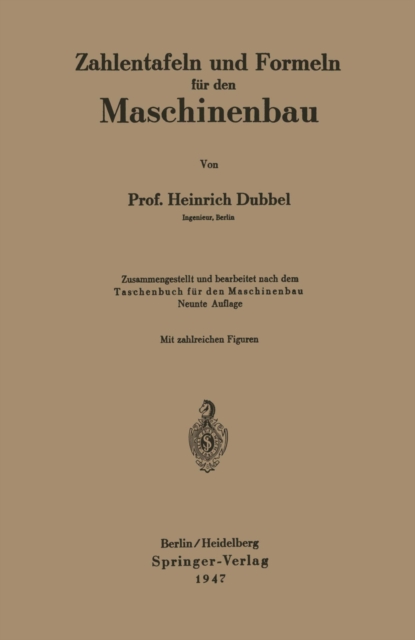 Zahlentafeln und Formeln für den Maschinenbau