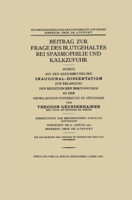Beitrag zur Frage des Blutkalkgehaltes bei Spasmophilie und Kalkzufuhr