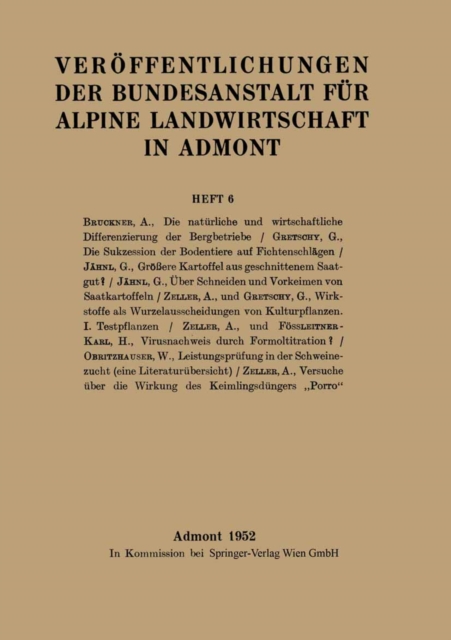 Veröffentlichungen der Bundesanstalt für alpine Landwirtschaft in Admont