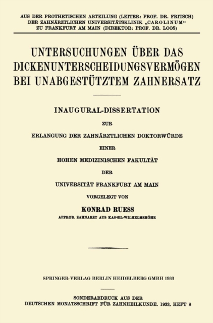Untersuchungen über das Dickenunterscheidungsvermögen bei Unabgestütztem Zahnersatz