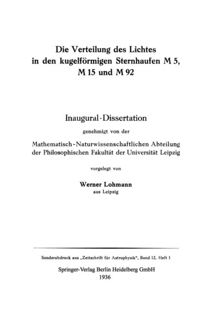 Die Verteilung des Lichtes in den kugelförmigen Sternhaufen M 5, M 15 und M 92