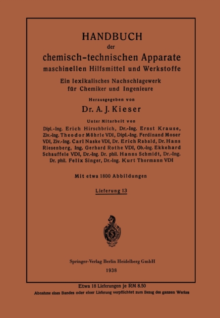 Handbuch der chemisch-technischen Apparate maschinellen Hilfsmittel und Werkstoffe