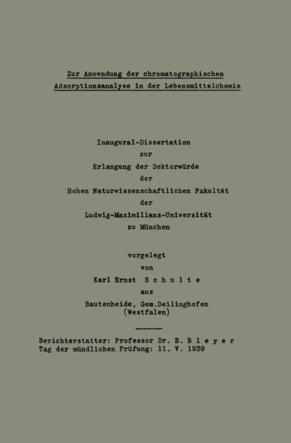 Zur Anwendung der chromatographischen Adsorptionsanalyse in der Lebensmittelchemie
