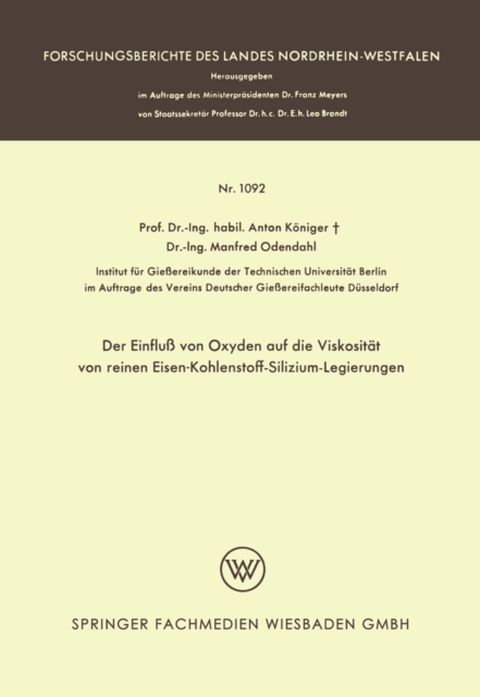 Der Einfluß von Oxyden auf die Viskosität von reinen Eisen-Kohlenstoff-Silizium-Legierungen