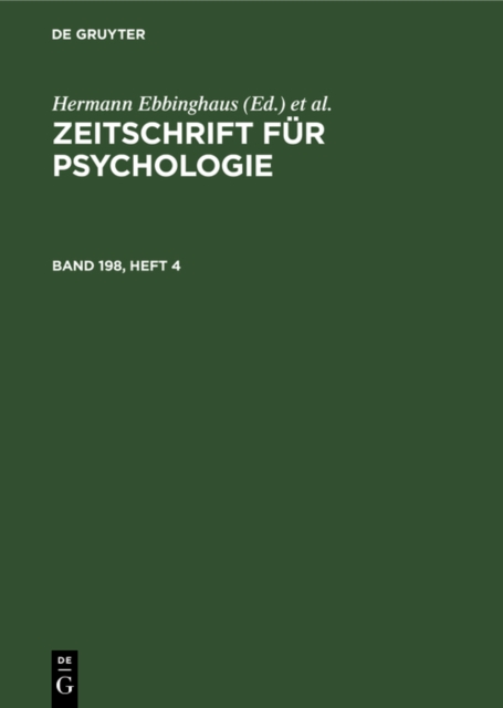 Zeitschrift fur Psychologie. Band 198, Heft 4