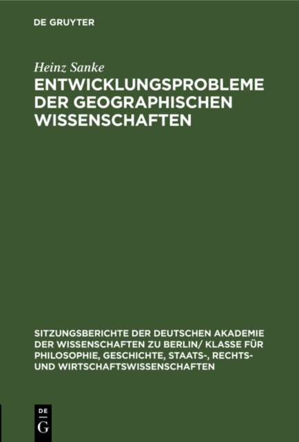Entwicklungsprobleme der geographischen Wissenschaften