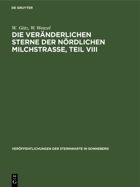 Die veranderlichen Sterne der nordlichen Milchstrae, Teil VIII