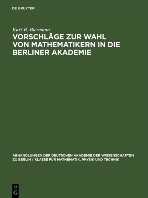Vorschlage zur Wahl von Mathematikern in die Berliner Akademie