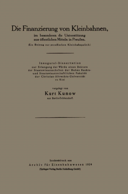 Die Finanzierung von Kleinbahnen
