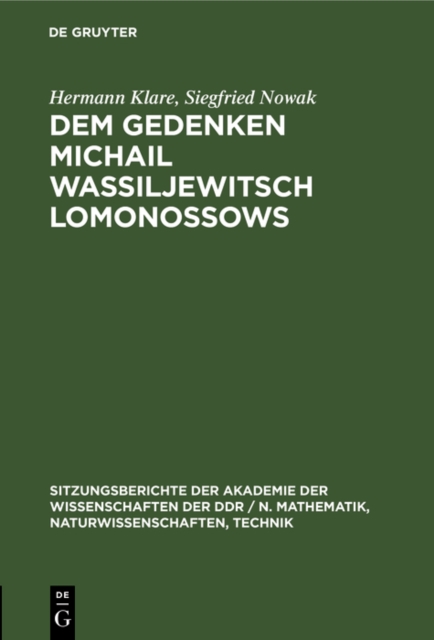 Dem Gedenken Michail Wassiljewitsch Lomonossows
