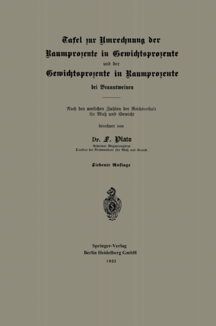 Tafel zur Umrechnung der Raumprozente in Gewichtsprozente und der Gewichtsprozente in Raumprozente bei Branntweinen