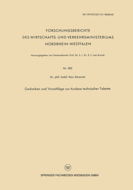 Gedanken und Vorschläge zur Auslese technischer Talente
