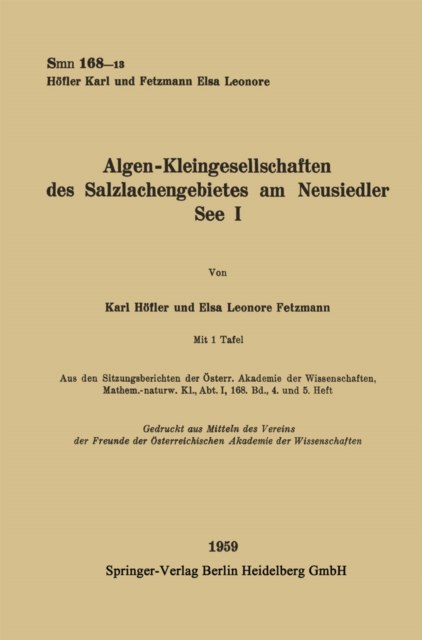 Algen-Kleingesellschaften des Salzlachengebietes am Neusiedler See I