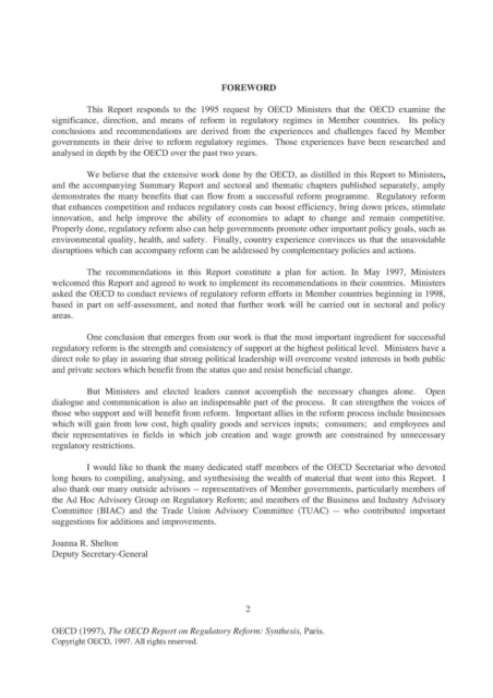 OECD Report on Regulatory Reform Synthesis Report
