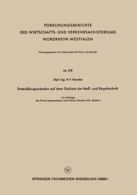 Entwicklungsarbeiten auf dem Gebiete der Meß - und Regeltechnik