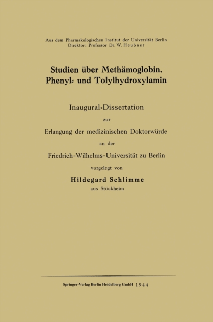 Studien über Methämoglobin, Phenyl- und Tolylhydroxylamin