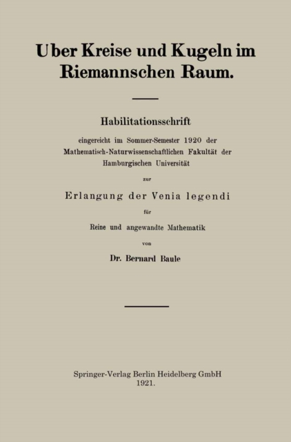 Uber Kreise und Kugeln im Riemannschen Raum