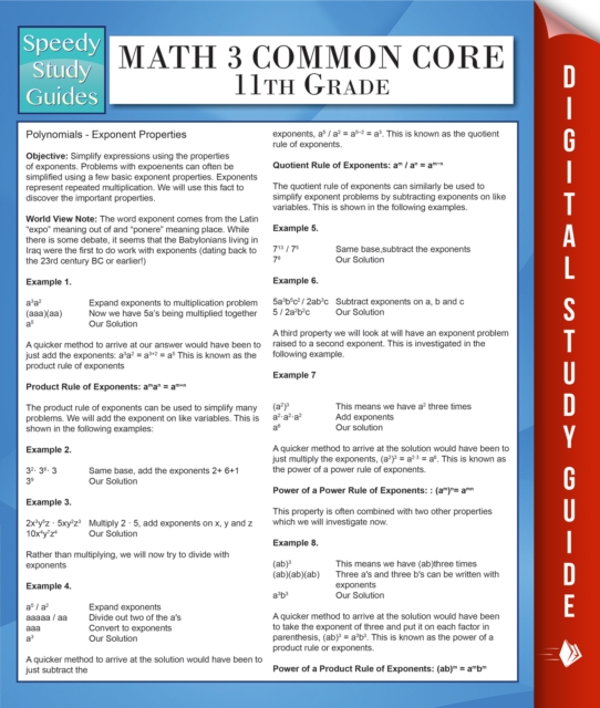 Math 3 Common Core 11th Grade (Speedy Study Guides)