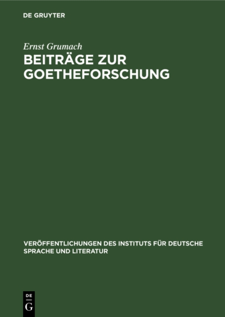 Beitrage zur Goetheforschung