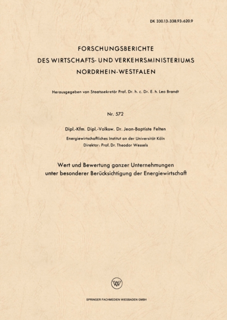 Wert und Bewertung ganzer Unternehmungen unter besonderer Berücksichtigung der Energiewirtschaft