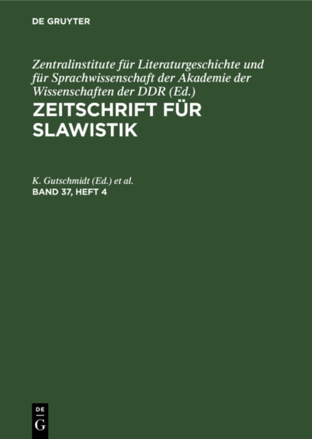 Zeitschrift fur Slawistik. Band 37, Heft 4