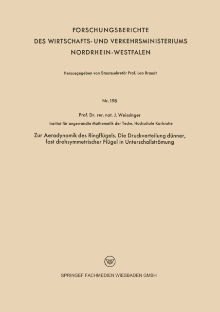 Zur Aerodynamik des Ringflügels. Die Druckverteilung dünner, fast drehsymmetrischer Flügel in Unterschallströmung