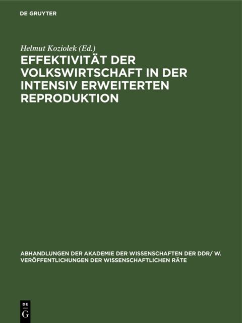 Effektivitat der Volkswirtschaft in der intensiv erweiterten Reproduktion