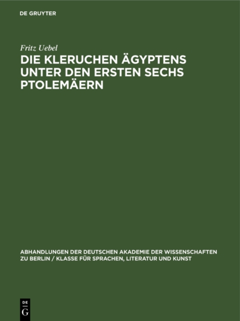 Die Kleruchen Agyptens unter den ersten sechs Ptolemaern