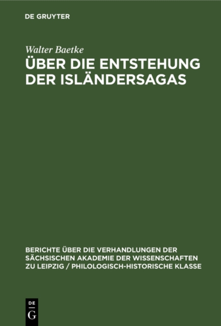 Uber die Entstehung der Islandersagas