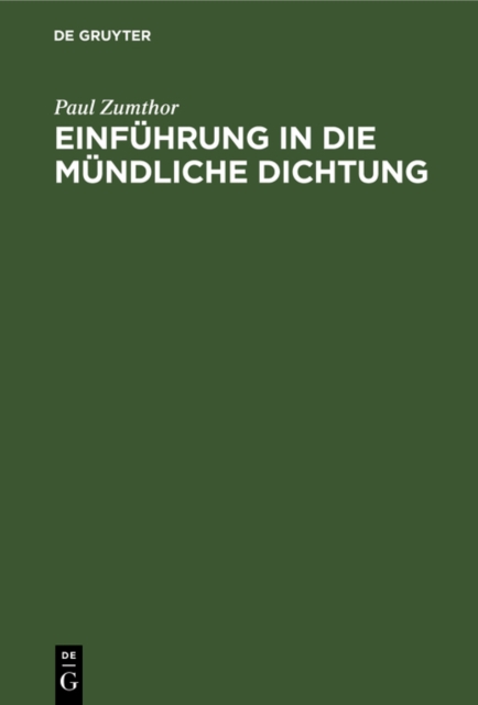 Einfuhrung in die mundliche Dichtung